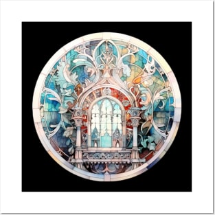 Stained glass window in winter colours Posters and Art